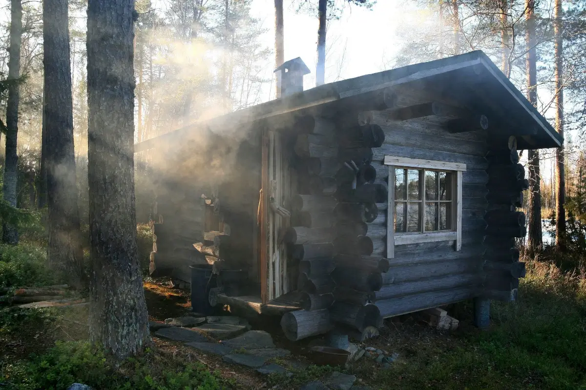 Uppvärmd bastu i skogen